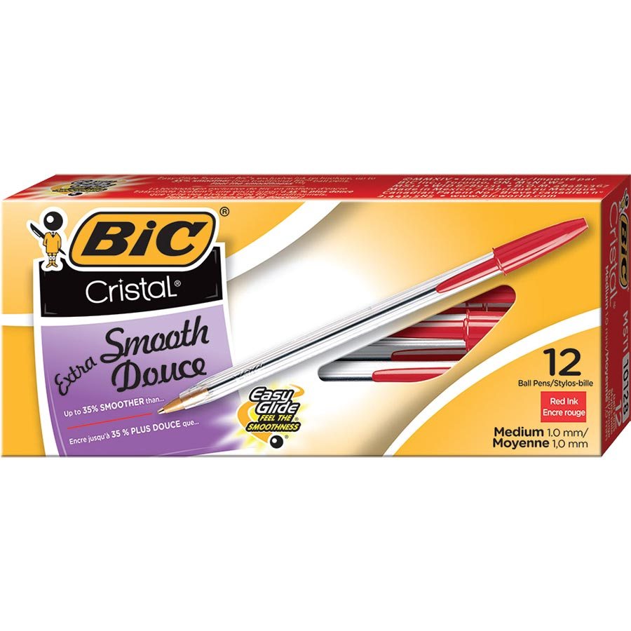 BIC Cristal Ballpoint Stick Pens, 1.0mm, 12 Pack