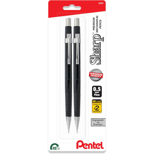 P200 Mechanical Pencil (0.5mm) 2PC Pack, Black & White Barrels