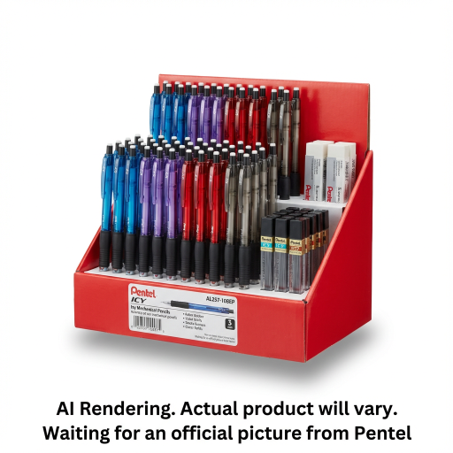 Icy Mechanical Pencil Assorted Open Stock Display, Pencils 72PCS, Refills 24PCS, Erasers 12PCS