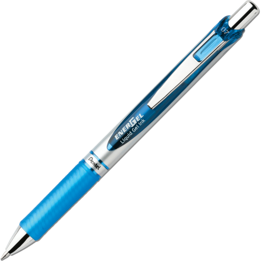EnerGel Retractable Gel Roller, (0.7mm) Metal Tip, Sky Blue Ink