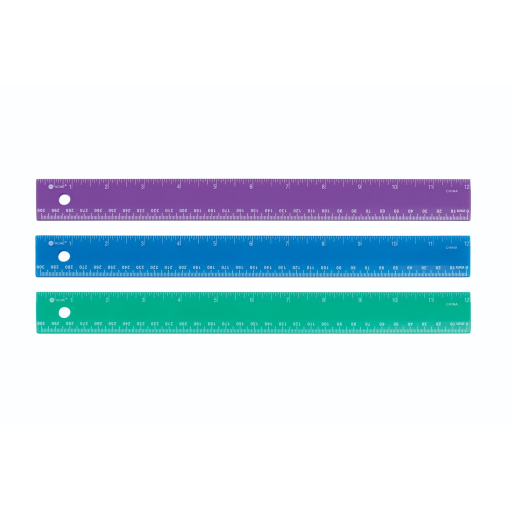 30cm/12? Asst Colours, Double Bevel ? 1/16? & mm Scales /
30cm/12 po couleurs assorties, deux biseaux ? 1/16 po & mm