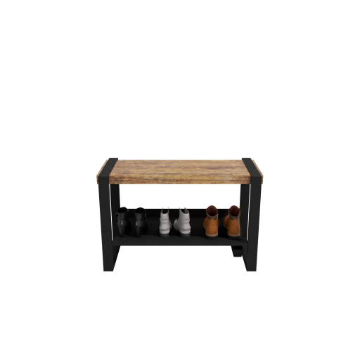 (CUSMA form attached) Sturdy practical entryway bench / 34" wide / WHISKY wood stain / Black shelf & frame / Store 3 pairs / Rakabot Moderno