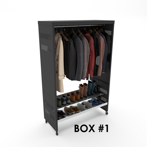 (CUSMA form attached) Zeus Mobile Coat and boot rack / 2 Tier / Shelf 46.25" grey / Mate black Frame / Store 10 pairs /Box 1 of 2