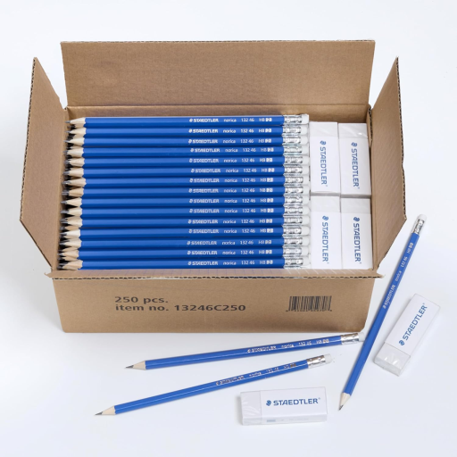 Staedtler Pre-Sharpened Wooden #2 Pencil With Block Erasers - Set Of 250 Pencils, 20 Erasers
