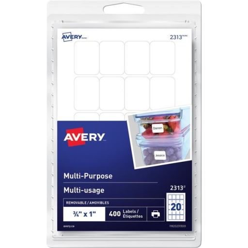 Avery? Multi-Purpose Removable Labels for Laser and Inkjet Printers, ?" x 1" Removable Matte White Paper / White / Removable