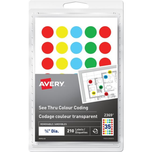 2369 Avery? See Thru Removable Colour Coding Labels Handwrite, ? Assorted Colours / Removable