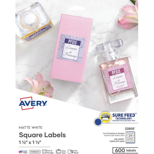 22805 PRINTTOTHEEDGE SQUARE LABELS 1 1/2" X 1 1/2", 25 SH