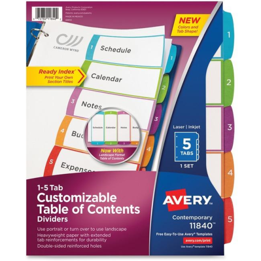 READY INDEX ARCHED TABS LASER/INKJET CONTEMPORARY, 1-5