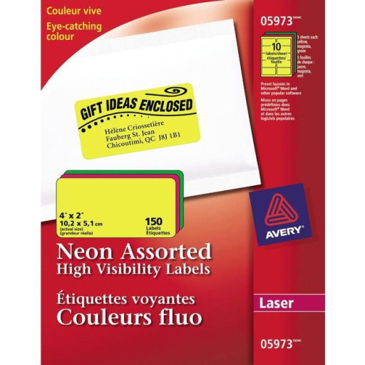 5973 HIGH VISIBILITY, 4" X 2" ASSORTED NEON COLOURS, PERMANE