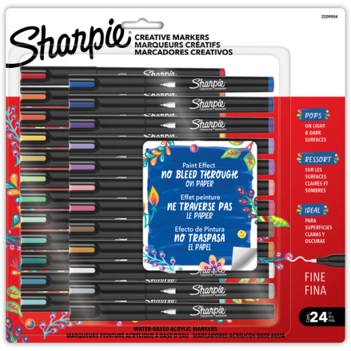 Sharpie Creative Markers Variety Pack, Water-Based Acrylic Paint Markers, Fine Tip, Assorted, 24 Count