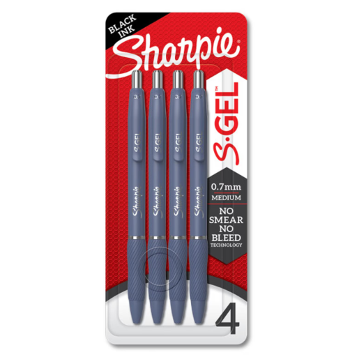 Sharpie S-Gel, Gel Pens, Medium Point (0.7mm), Moonlit Midnight Barrel, Black Ink, 4 Count