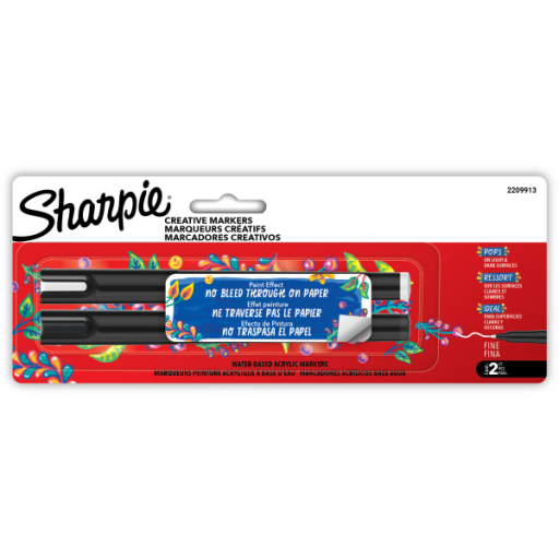Sharpie Creative Markers, Water-Based Acrylic Paint Markers, Fine Tip, Assorted, 2 Count