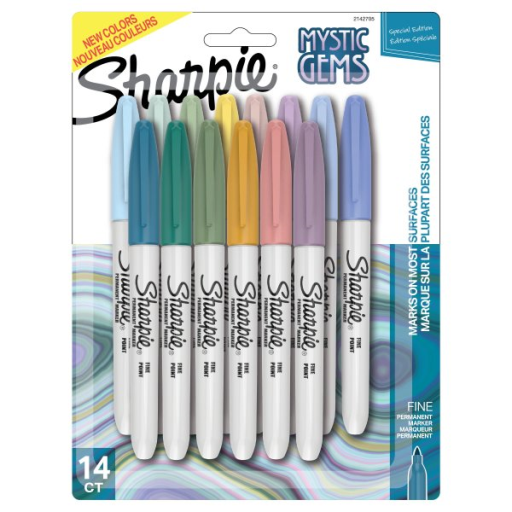 Sharpie Permanent Markers, Mystic Gem Complete Collection, Fine Point, Assorted Colours, 14 Count