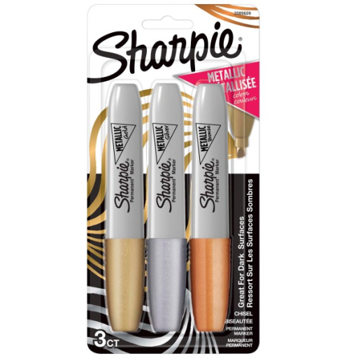 Sharpie Metallic Permanent Markers, Chisel Tip, Assorted Colours, 3 Count