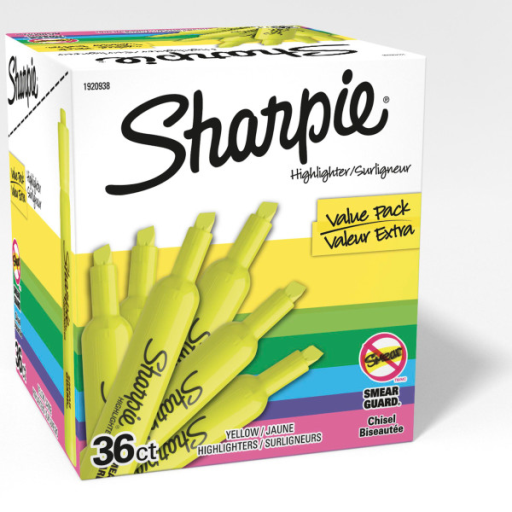 Sharpie Tank Highlighters, Chisel Tip, Yellow, 36 Count