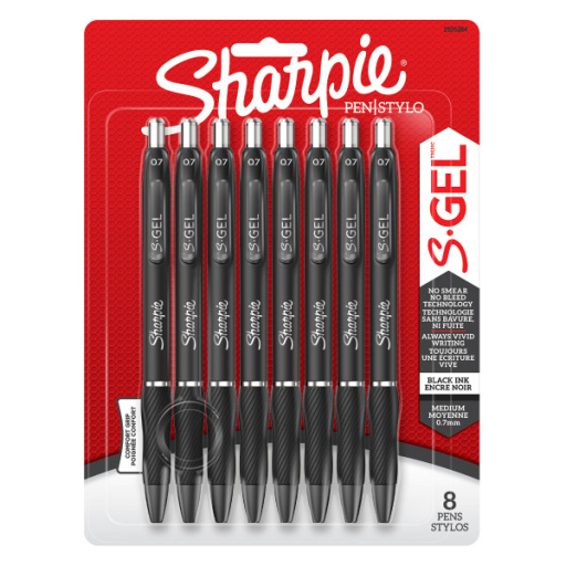 Sharpie S-Gel, Gel Pens, Medium Point (0.7 mm), Black Gel Ink Pens, 8 Count
