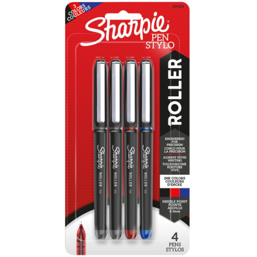 Sharpie Rollerball Pen, Needle Point (0.5 mm) Precision Pen, Assorted Colours, 4 Count