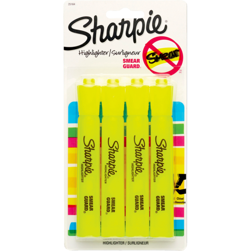 Sharpie Tank Highlighters, Chisel Tip, Yellow, 4 Count