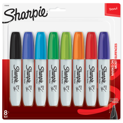 Sharpie Permanent Markers, Chisel Tip, Assorted Colours, 8 Count