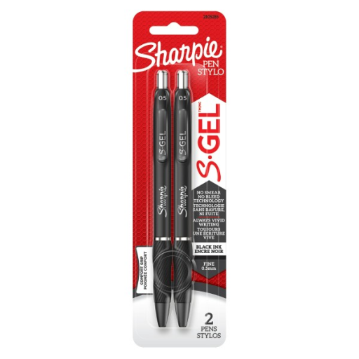 Sharpie S-Gel, Gel Pens, Fine Point (0.5 mm), Black Ink Gel Pen, 2 Count