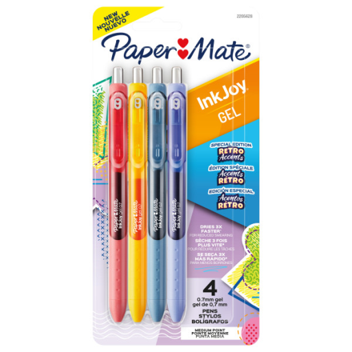 Paper Mate InkJoy Gel Pens, Retro Accent Colours, Medium (0.7mm) Point, Retractable, 4 Count