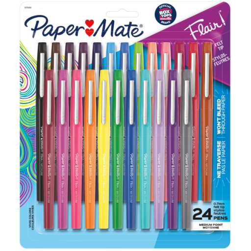 Paper Mate Flair Felt Tip Pens, Medium Point (0.7 mm), Assorted Colours, 24 Count