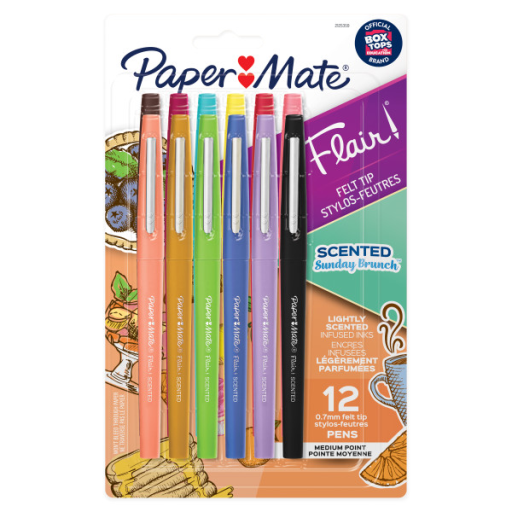 Paper Mate Flair Scented Felt Tip Pens, Assorted Sunday Brunch Scents and Colours, Medium Point (0.7 mm), 12 Count