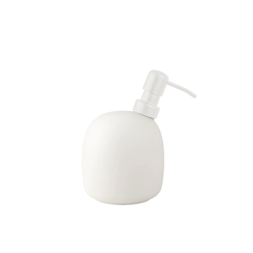 Happy Sinks Kiwi Ceramic Soap Dispenser ? Pearl White & Stainless Steel ? Modern Nordic Sink Accessory (EB-HS-060)