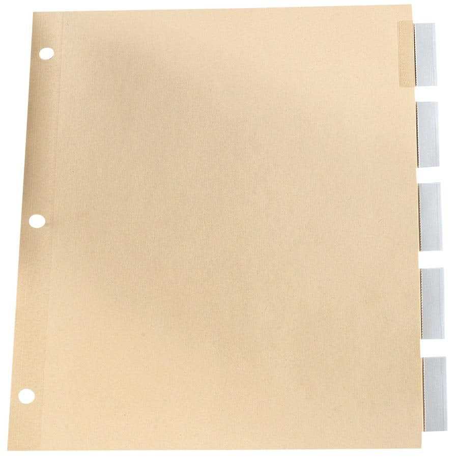 Insertable Tab Dividers Letter. 3-hole punched. Clear., 5 tabs