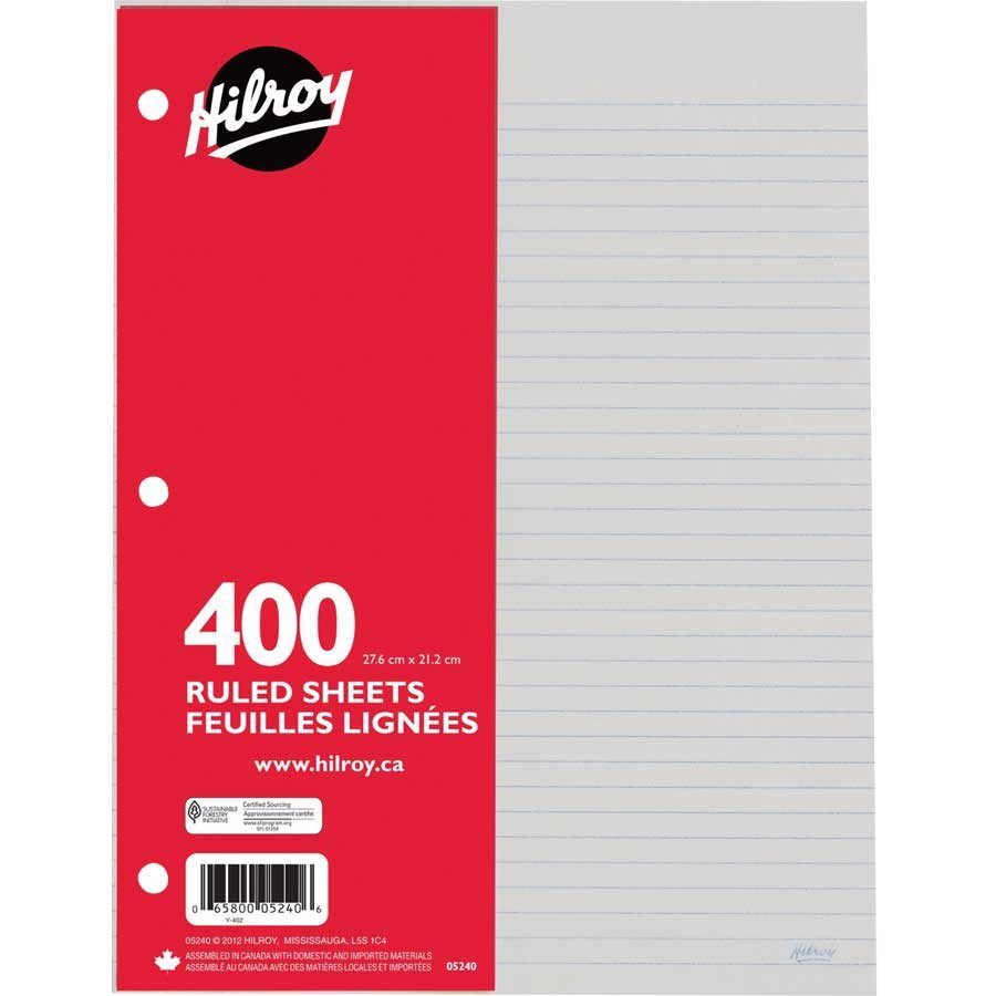 Ruled Loose Leaf Sheets - Package of 400.