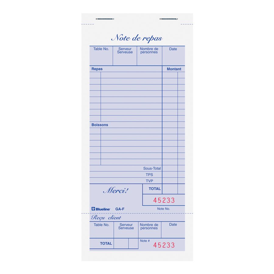 Blueline® Restaurant Invoices with Stub