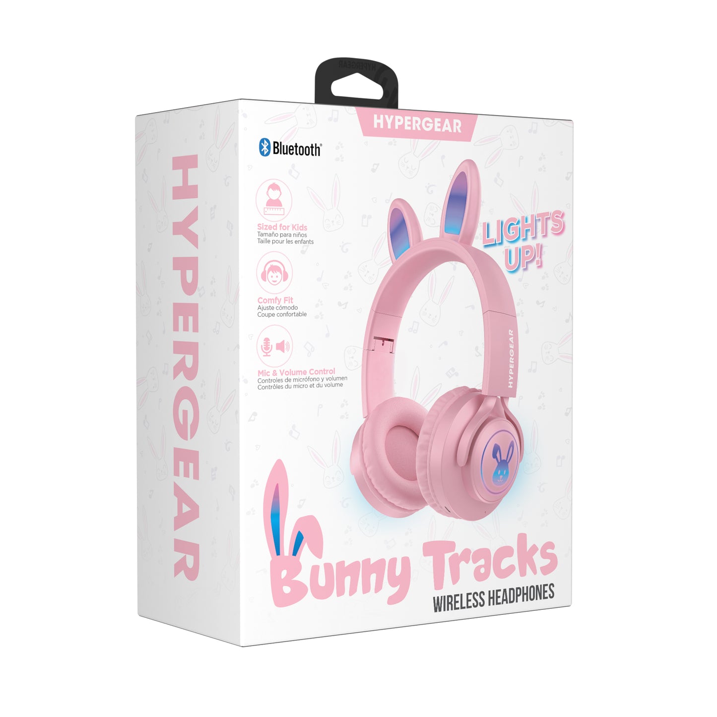 HyperGear Headphones Bluetooth Bunny Tracks Built in Mic Soft Memory Foam Ear Cushions Foldable Design 10hr Play Time - Pink