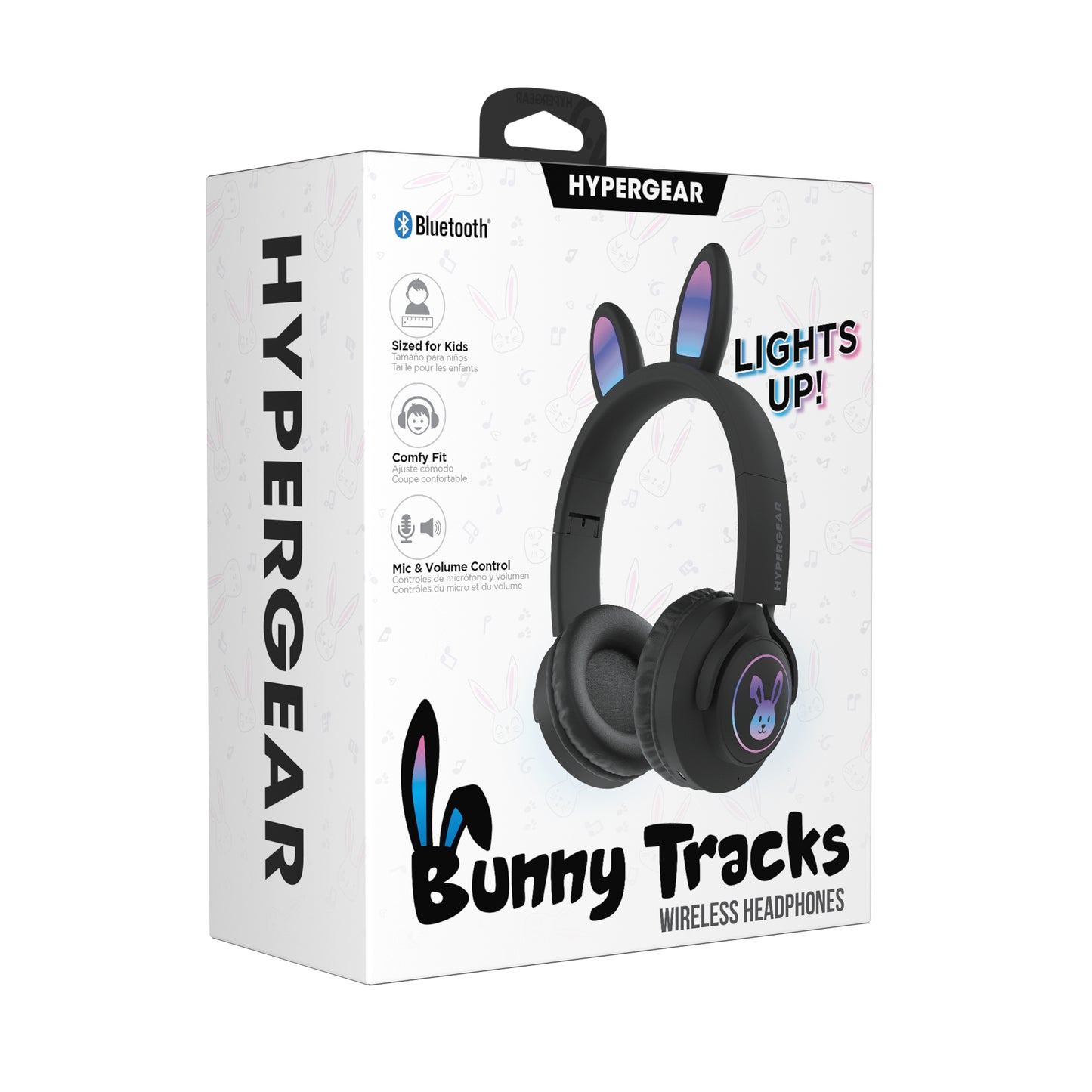 HyperGear Headphones Bluetooth Bunny Tracks Built in Mic Soft Memory Foam Ear Cushions Foldable Design 10hr Play Time - Black