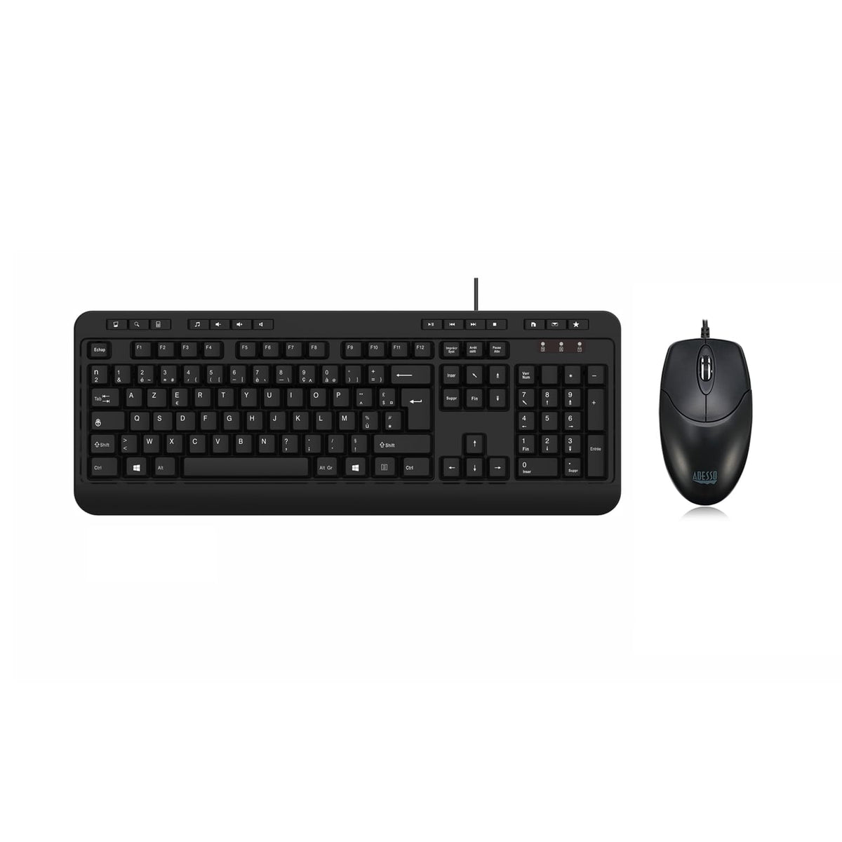 Adesso Keyboard & Mouse Combo Wired Antimicrobial Multimedia 1200dpi PC/MAC – Black