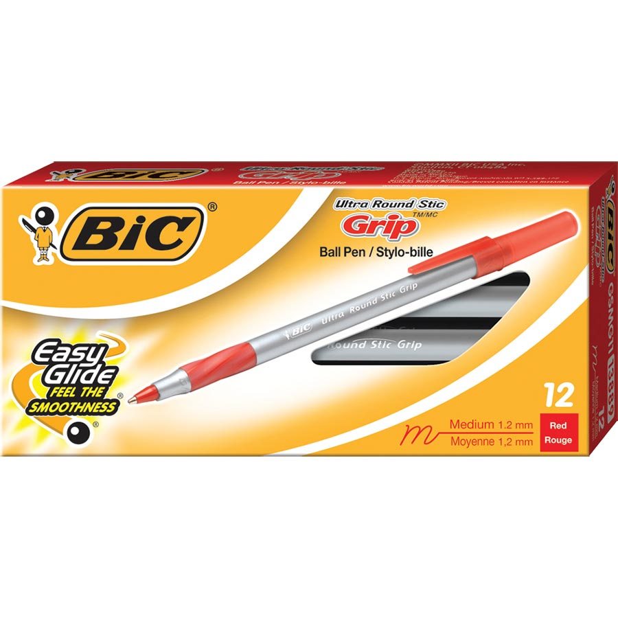 BIC Ultra Round Stic Grip Ballpoint Stick Pens - 1.2mm - 12 Pack