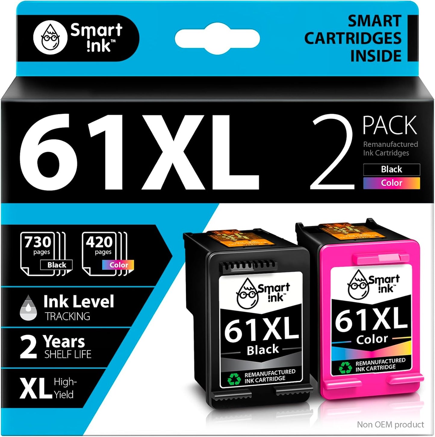 Smart Ink Remanufactured Ink Cartridge Replacement for HP 61XL 61 XL 2 Combo Pack to use with HP Envy 4500 5530 Deskjet 1000 1050 1512 1513 2540 2542 2549 3510 3050 3050A 4630 5530 (Black & Color)