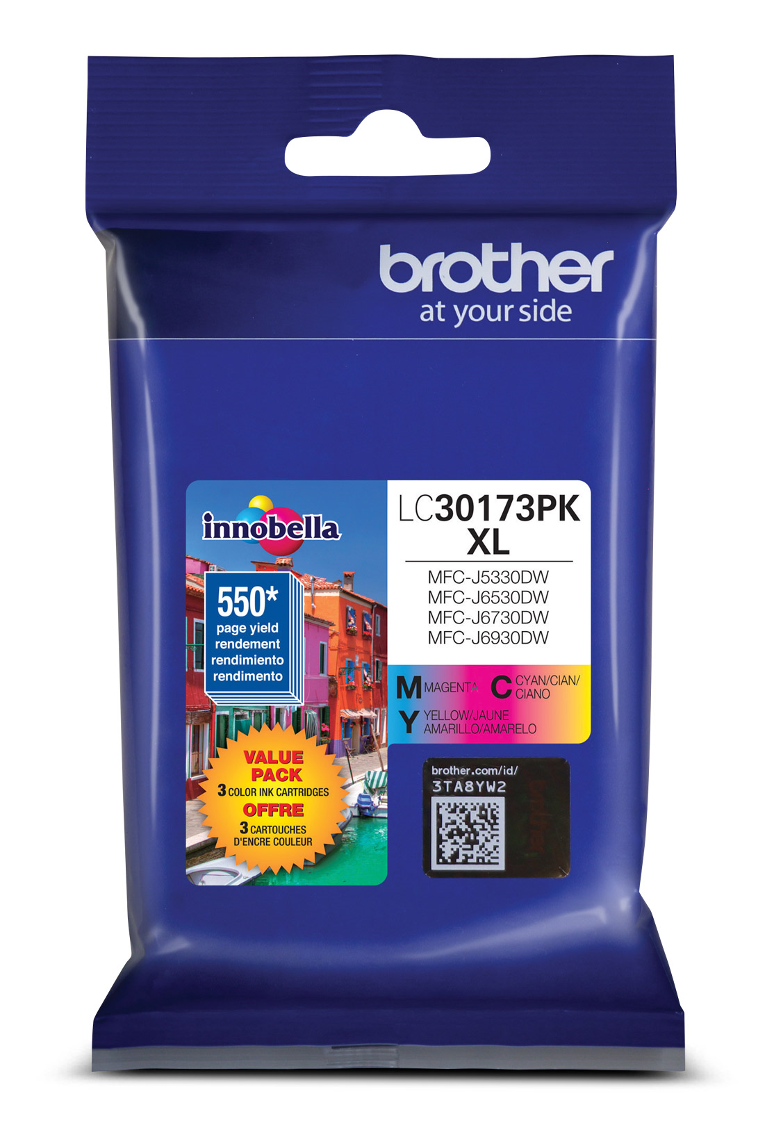 Brother LC30173PKS Innobella Ink Cartridges 1 Cyan, 1 Magenta, 1 Yellow, High Yield