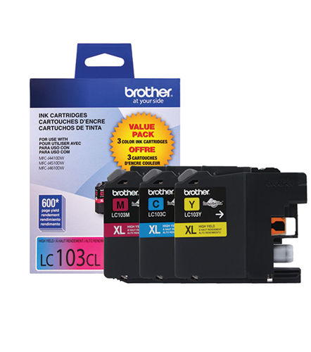 Brother LC1033PKS 3-Pack of Innobella Colour Ink Cartridges (1 each of Cyan, Magenta, Yellow), High Yield (XL Series)