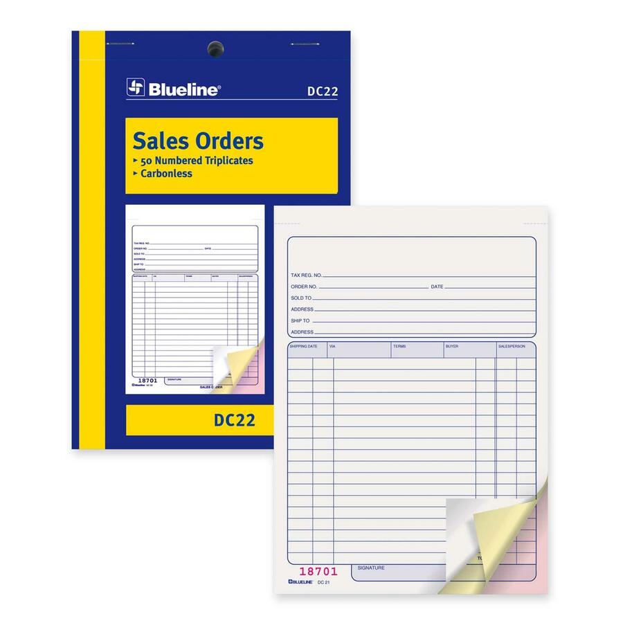Blueline Sales Order Book DC22 5-3/8 x 8 in., triplicate (English)