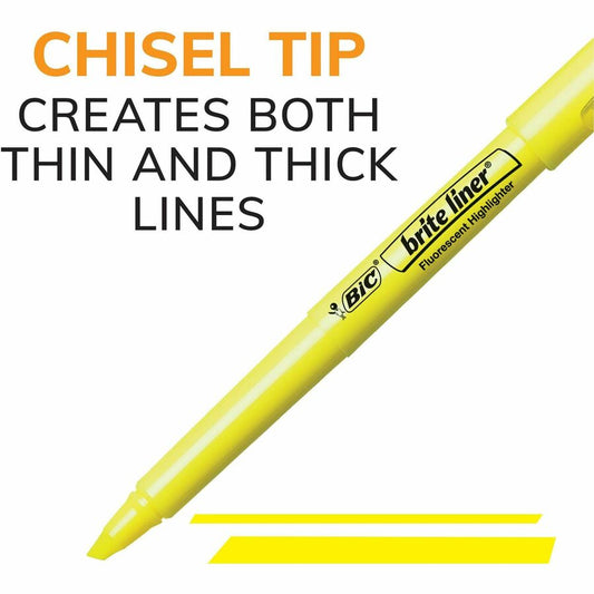 BIC Brite Liner Highlighter, Chisel Tip For Broad Highlighting & Fine Underlining, Yellow