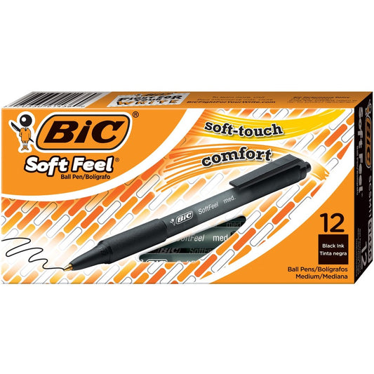 BIC Soft Feel Black Retractable Ballpoint Pen, Medium Point (1.0 mm