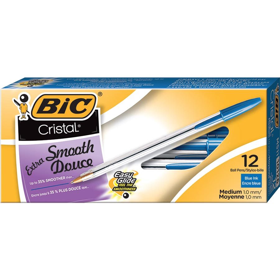 BIC Cristal Ballpoint Stick Pens, 1.0mm, Blue, 12 Pack