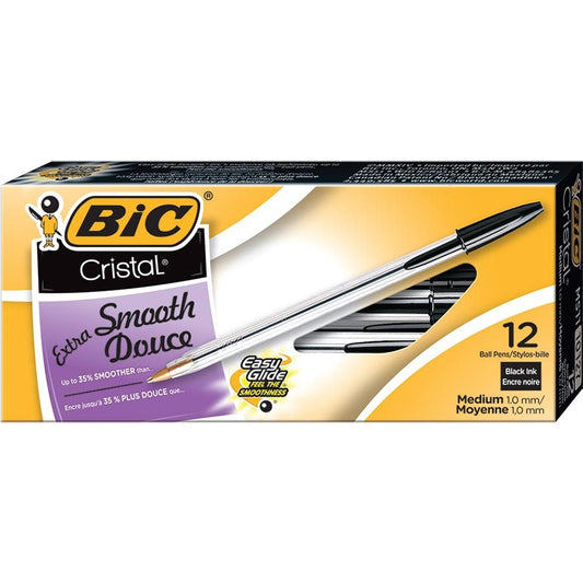BIC Cristal Ballpoint Stick Pens, 1.0mm, 12 Pack