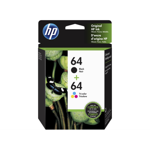 HP 64 Tri-color/Black Ink Crtg Cmbo 2-Pk