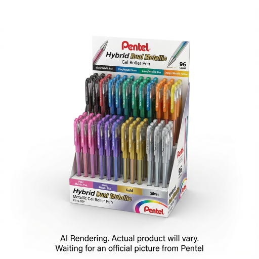 Hybrid Dual Metallic Gel Roller Pen, 1.0mm, 8 Assorted Colours, Open Stock Display, 96PCS