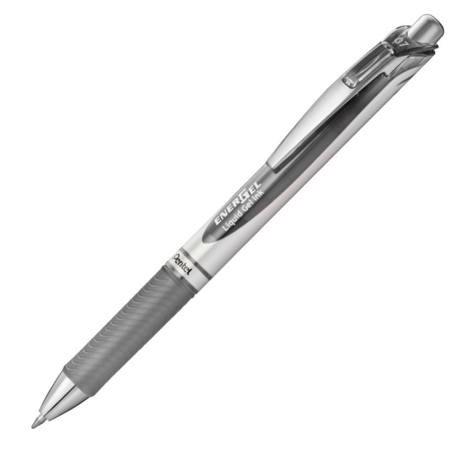 EnerGel Retractable Gel Roller, (0.7mm) Metal Tip, Grey Ink