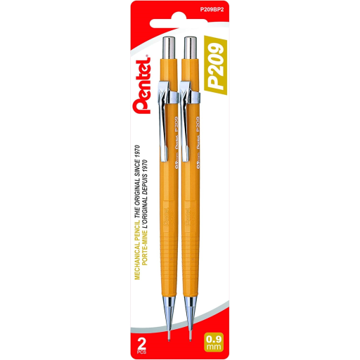 P200 Mechanical Pencil (0.9mm) 2PC Pack, Yellow Barrel