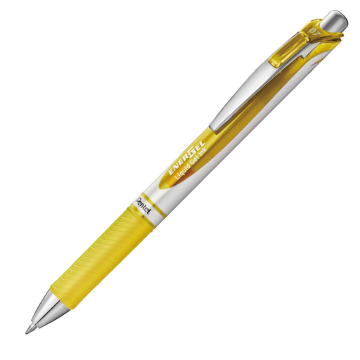 EnerGel Retractable Gel Roller, (0.7mm) Metal Tip, Yellow Ink