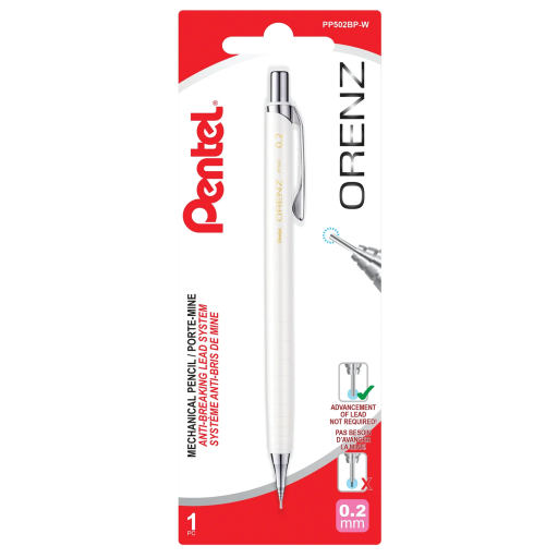 Orenz Retractable Mechanical Pencil (0.2mm) 1PC Pack, White Barrel