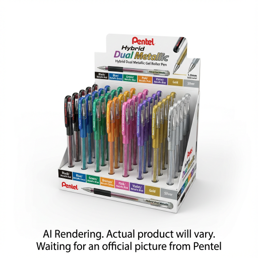 Hybrid Dual Metallic Gel Roller Pen, 1.0mm, 8 Assorted Colours, Open Stock Display, 48PCS